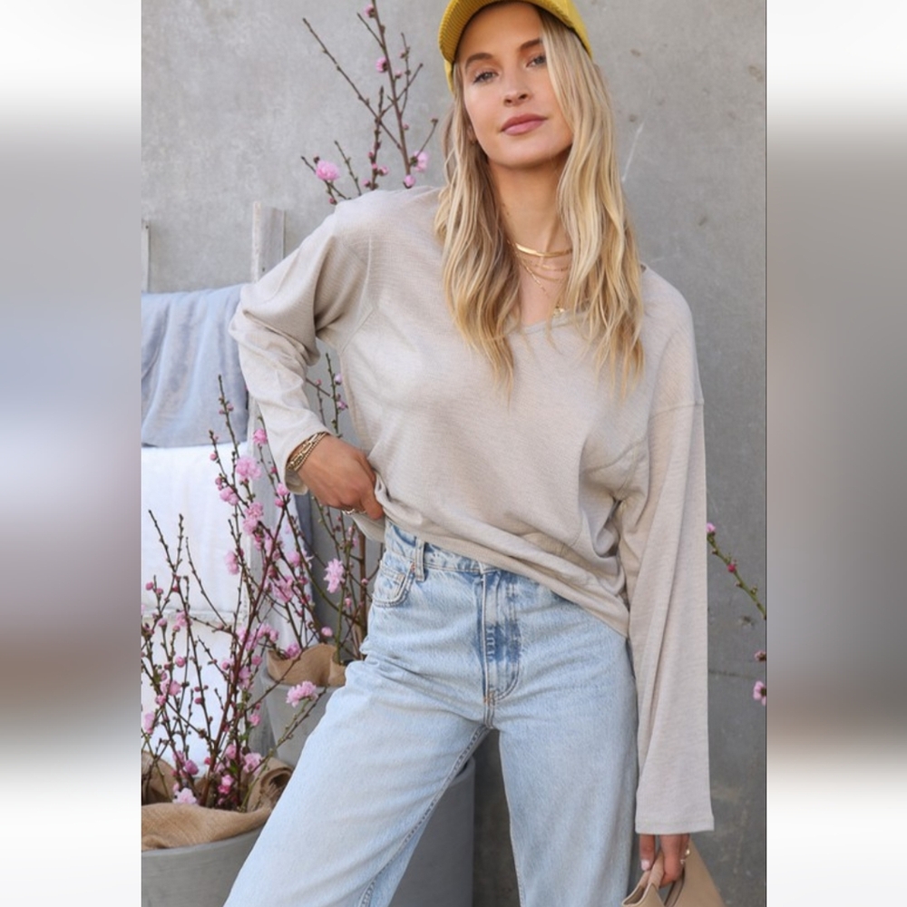 Basic Top With Front Slit Heather Gray Women's Size Medium
